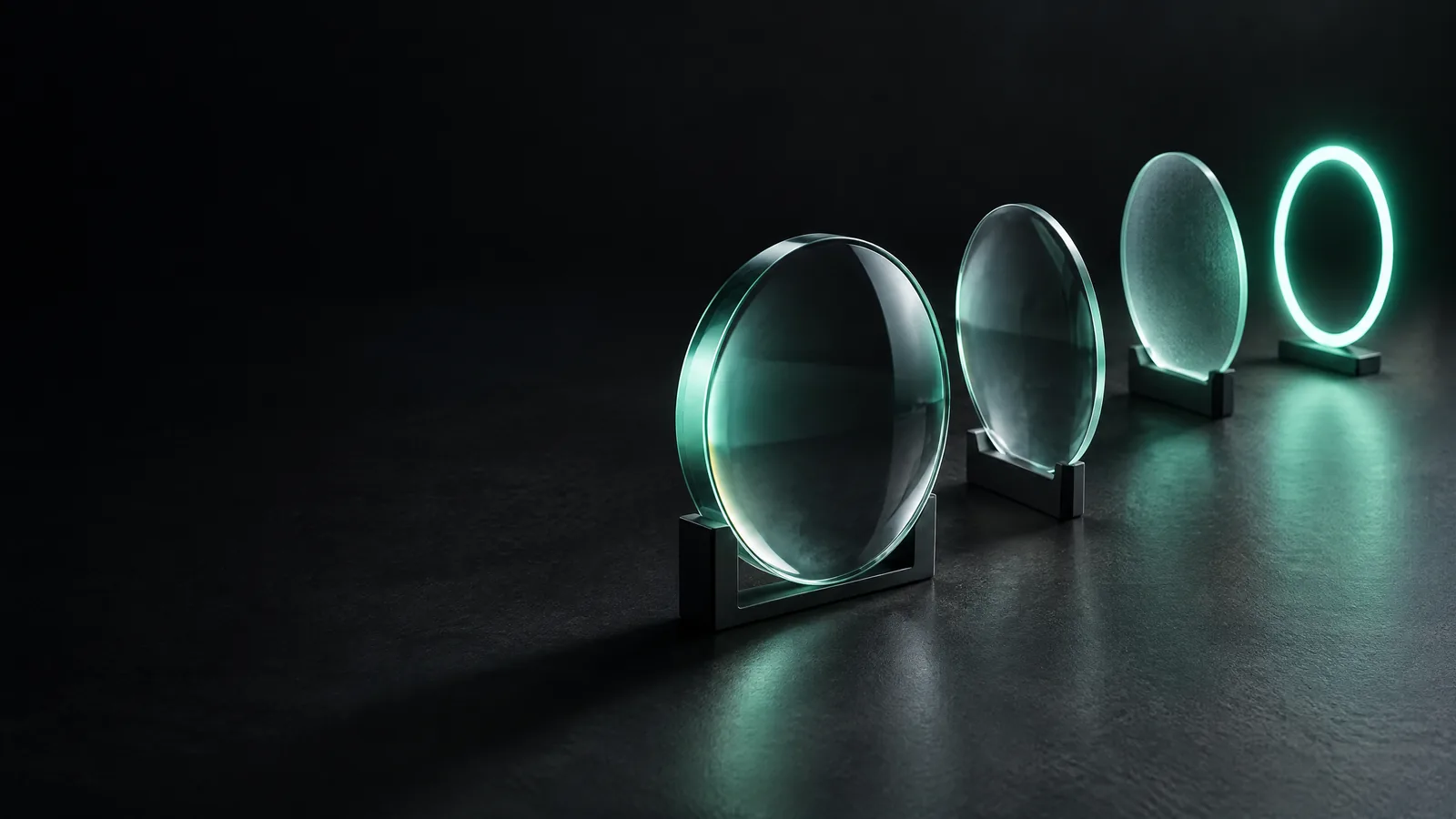 Three translucent optical lenses and a mint ring suggest different ways to examine the same information