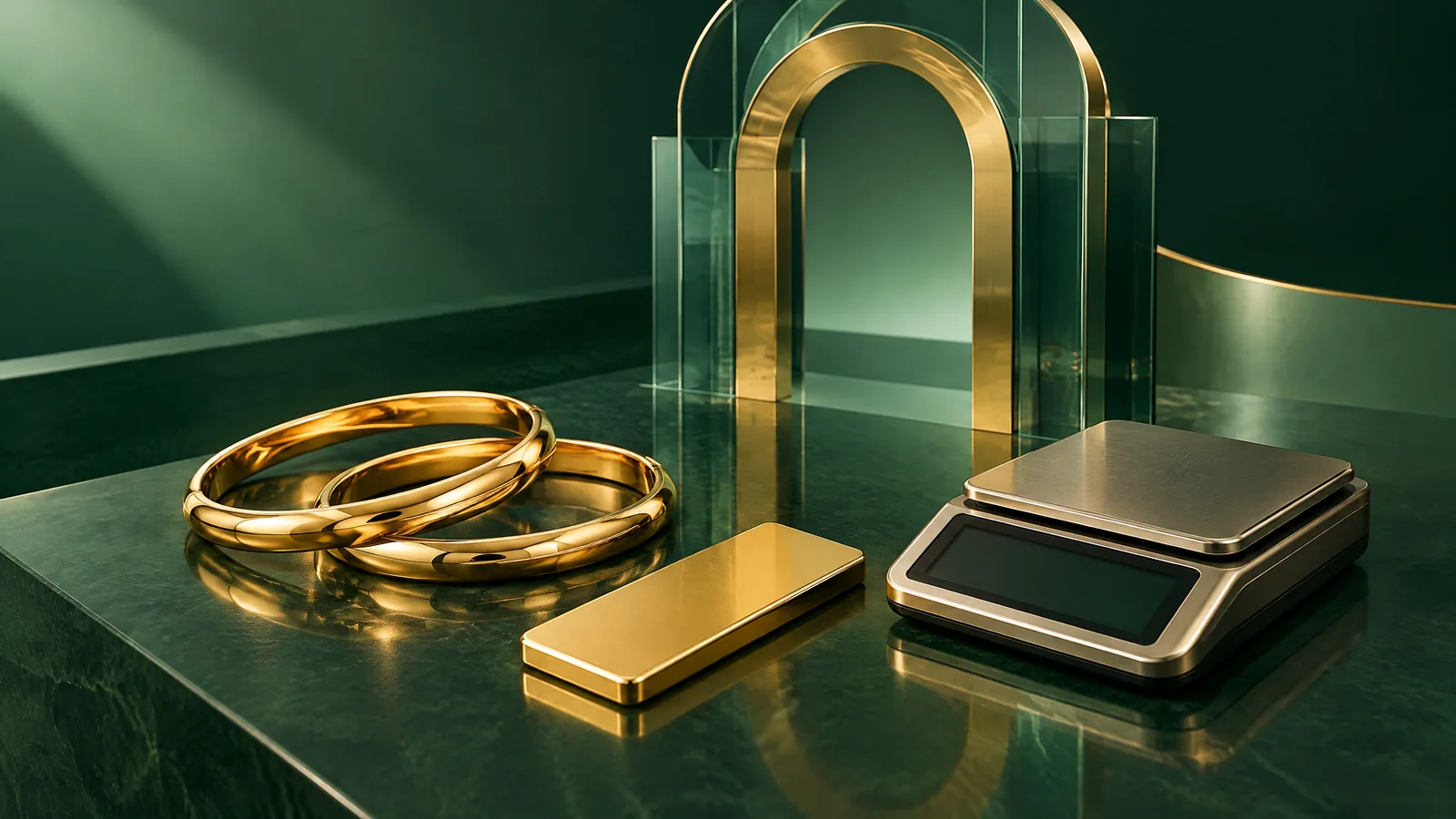 Original conceptual Delhi gold-jewellery and bullion illustration; not an actual dealer, location or purity certificate.