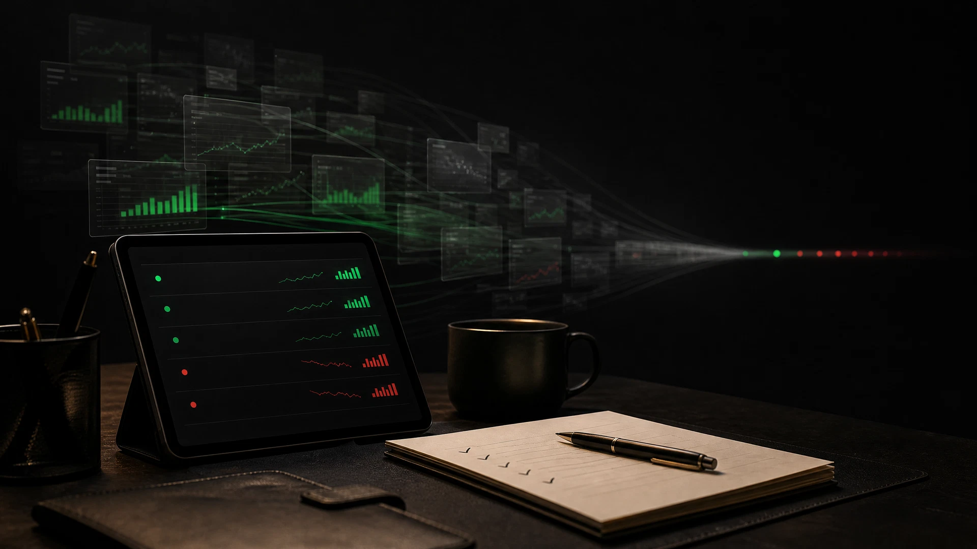 Focused analyst workspace with a short watchlist while noisy data panels recede.